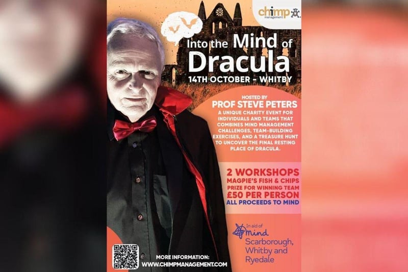 The 'Into the Mind of Dracula' charity treasure hunt starts from the Coliseum in Whitby on October 14. Renowned Psychiatrist and author Prof Steve Peters is set to lead an extraordinary Dracula-themed treasure hunt in Whitby, all in support of the local mental health charity, Mind Scarborough, Whitby, and Ryedale.