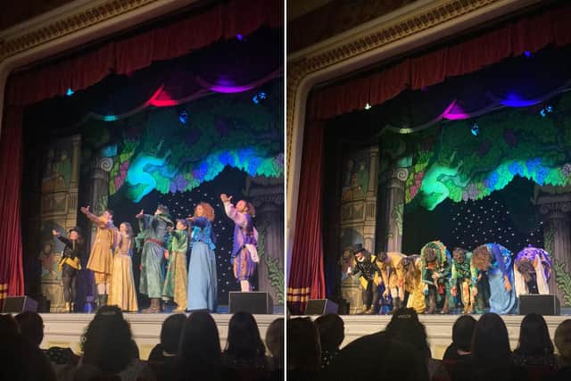 The cast taking a well-deserved bow after the fever-dream show of drunken Shakespeare was finished.