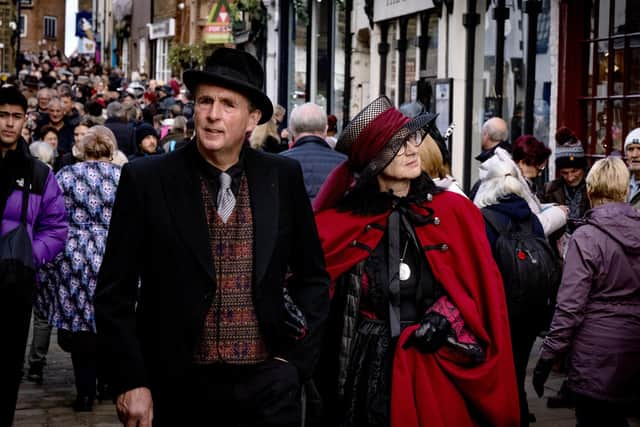 A busy Church Street during Whitby Goth Weekend, October 2023.