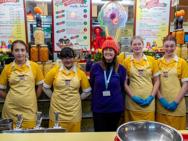 Staff at the Harbour Bar, Scarborough, ready to serve up refreshments.