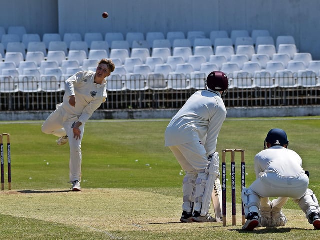 Alfie Wood bowling from the Trafalgar End for Scarborough CC 2nds.