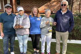 Borough vice-president Caroline Watson presenting the prizes at the Nalton Pairs final.