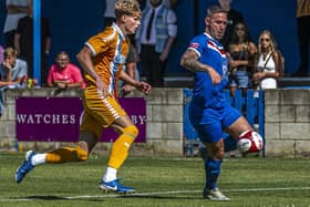 Matthew Tymon scored twice as Whitby Town returned to winning ways with a 2-1 success at Thornaby. Photo by Brian Murfield
