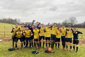 Scalby Under-15s celebrate their York FA Cup semi-final success at home to Hamilton Panthers.