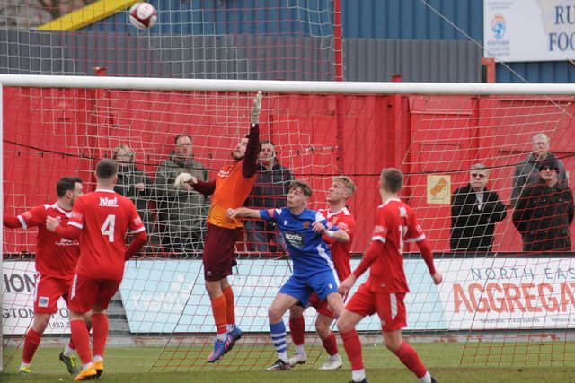 Brid Town defend a corner v Sheffield FC