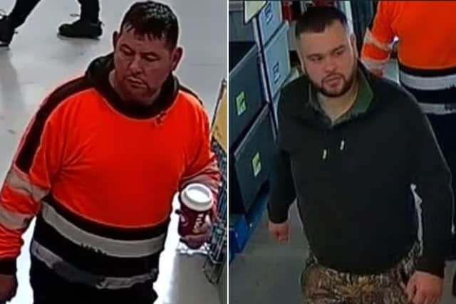 Police have released images of two men they would like to speak to following an incident at B&Q in March