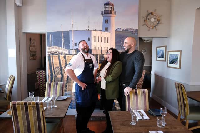 The Delmont Hotel owners Matthew and Tyfanwy with new head chef Chris Hobson