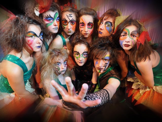 Some of the Shannon Irish Dancers' junior and senior show team in their spectacular costumes and make-up (2008).