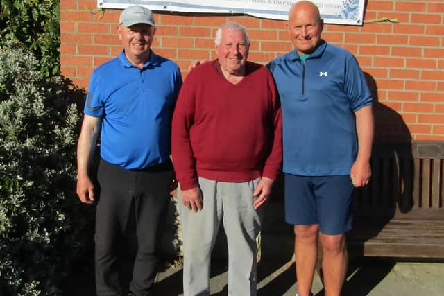 From left, Eastfield BC merit runner-up Barrie Watson, Eastfield BC chairman John Jarvis and merit winner Alan Landers
