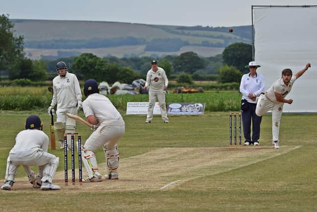 Spinner Thomas Horsley took 3-29 in Ebberston's loss at home to leaders Scalby. Photo by Simon Dobson