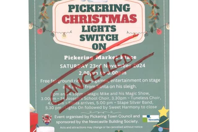 The Pickering Town Council Christmas Lights switch on event has been cancelled