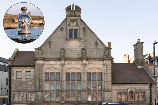 The Treasury will be housed in the former HSBC bank in Whitby and, inset: a bottle of Whitby Gin.