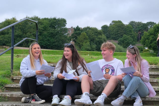 Lily Grainger, Eve Nock, Alfie Yates and Libby Gillett read their results