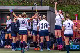 Whitby Ladies jump for joy after their first win of the season, a 4-3 success at home to Norton. PHOTOS BY BRIAN MURFIELD