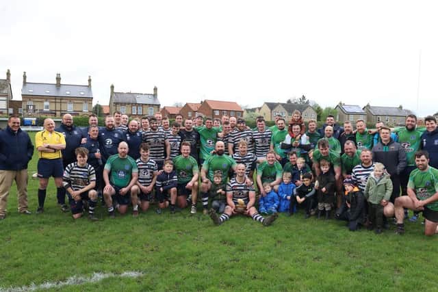 The two teams line up at Pocklington RUFC Presidents's Day. Photo by Pat Holbrough
