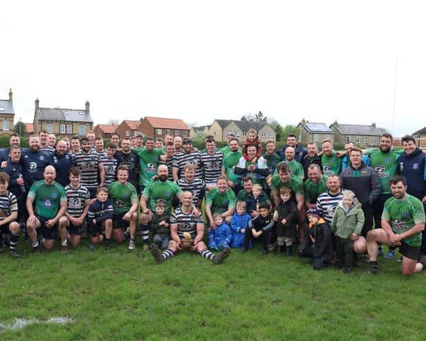 The two teams line up at Pocklington RUFC Presidents's Day. Photo by Pat Holbrough