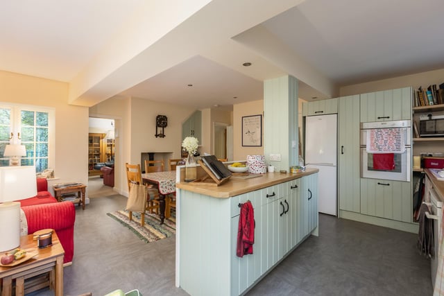 The open plan interior with kitchen, diner and living space.