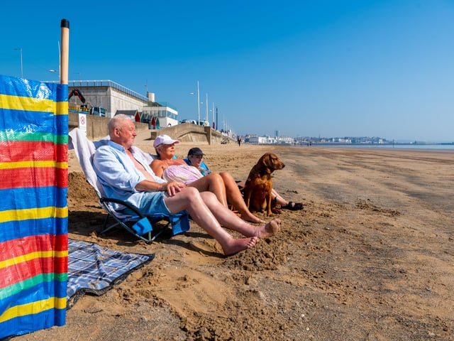 Pictured are Peter Barlow, Kathryn Waller, and daughter Steph Waller, along with dog Oliver from Sheffield, South Yorkshire, enjoying the quiteness and the glorious weather.