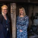 Outreach librarian at North Yorkshire Council, Fiona Diaper (left), and marketing and events co-ordinator at Ryedale Folk Museum, Rosie Barrett, next to a witch post at the museum.