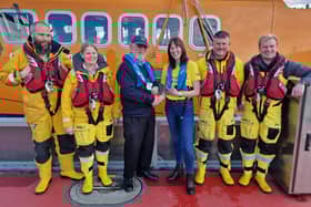 The donation is presented to Whitby RNLI. (Photo: RNLI/Barry Brown)