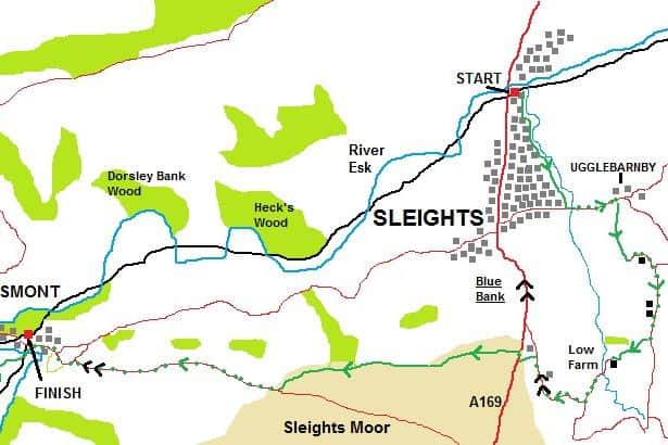 Map of the Sleights to Grosmont walk.