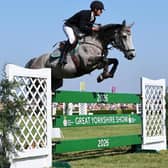 At this year's Yorkshire Show 2026, Gabriel Hodgson and Clarendon Nerokan (Nero) on their way to placing sixth in the 1.30m speed class.
