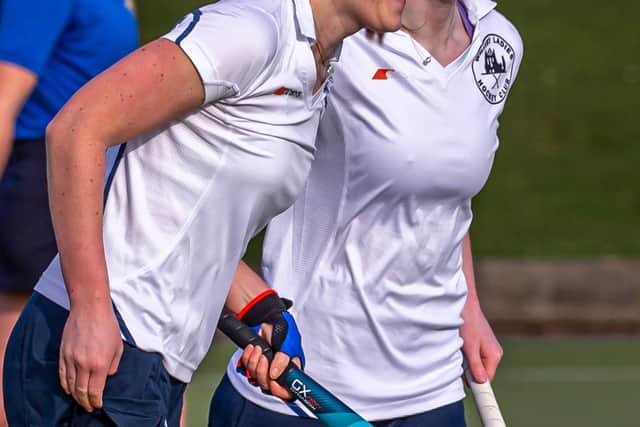 Natasha Kent, left, celebrates putting Whitby 3-2 ahead with her first of two goals