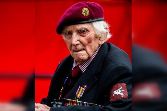 War veteran Raymond Whitwell, aged 105, of Malton, North Yorkshire watching the proceedings in the formal area.