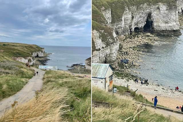 The casualty was carried off the rocks against an incoming tide and into the care of the waiting ambulance service at the top of the North Landing Slipway. Photo: Bridlington Coastguard Rescue Team.