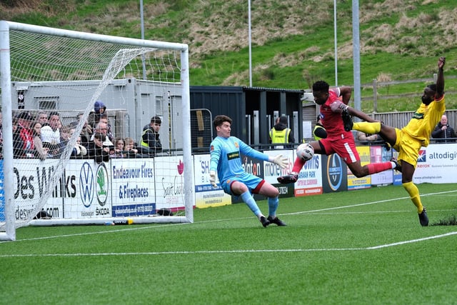 Kieran Weledji escapes the attentions of a Banbury defender but his effort was ruled out of offside.