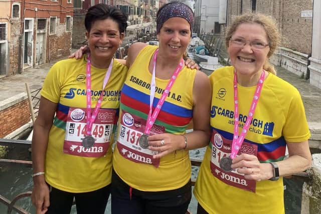 Melanie Padgham, Giulia Wilkins and Shirley Field after the Venice 10K