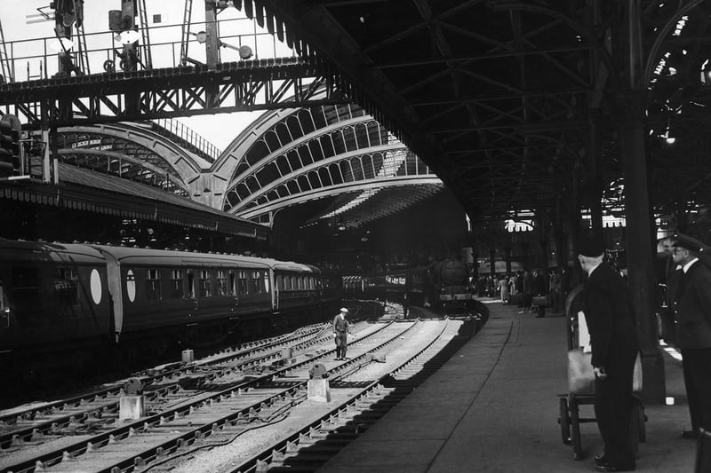 A train pulls into York railway station in July 1949.