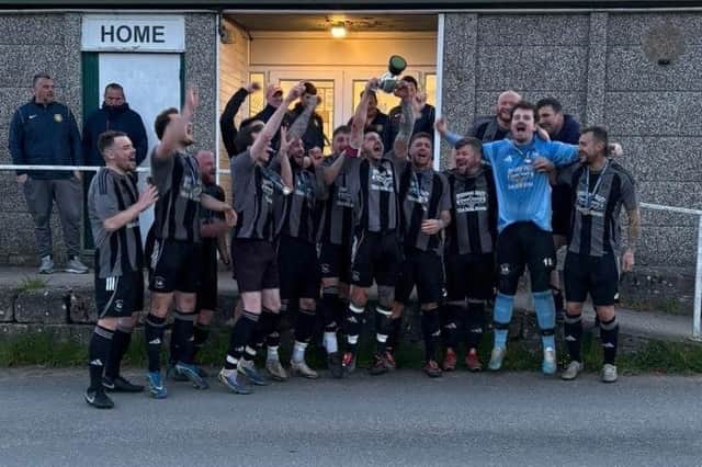 West Pier celebrate winning the Ryedale Hospital cup final to seal a treble-winning season.
