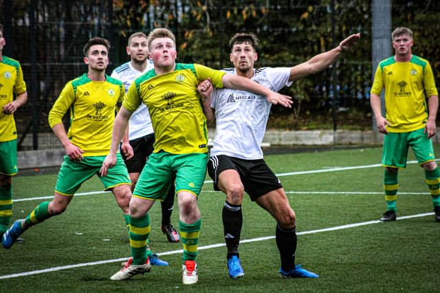 Kieran Link, white shirt, opened the scoring for Edgehill in their cup win.