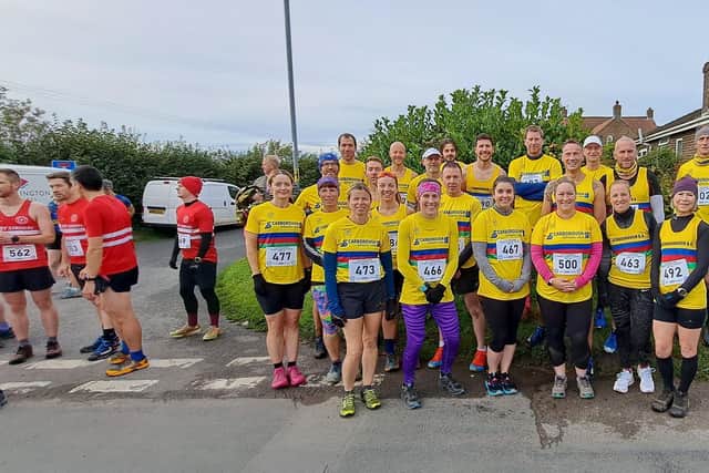 The Scarborough Athletic Club team line up at the East Yorkshire Cross Country League opener at Bishop Wilton.