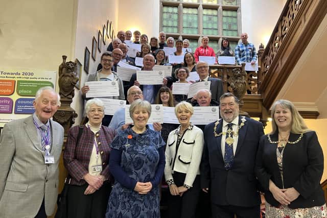 Mayor’s fund recipients with (front left to right) committee members Cllr David Jeffels, Cllr Jane Mortimer, Kate Tate, Cheryl Siddons, the Mayor of the Borough of Scarborough Cllr Eric Broadbent and Mayoress Lynne Broadbent.