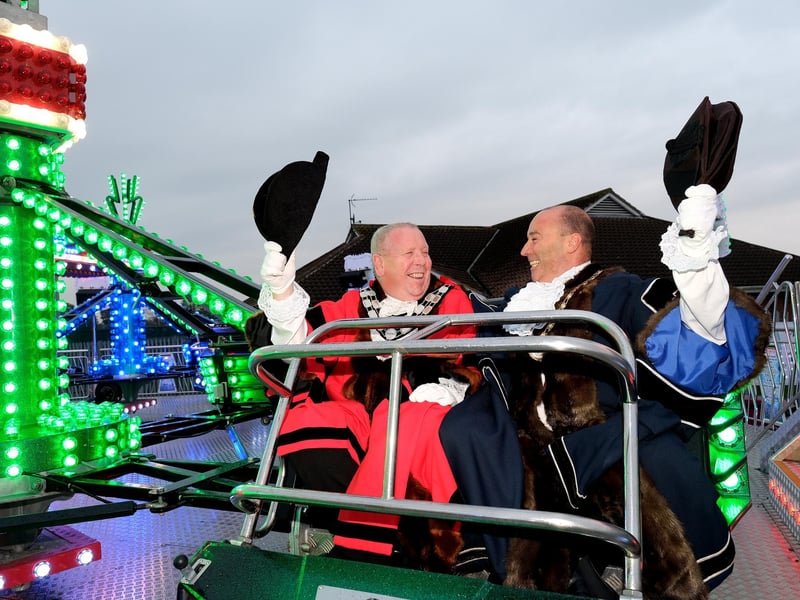 Bridlington Mayor Rick Arrand with Liam Dealtry East Riding Vice Chairman having fun on the rides.