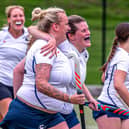 Debutant Abbie Dixon scores Whitby's first goal of the season, in the game against Sunderland, with Lisette Vincent-Jones (right).
