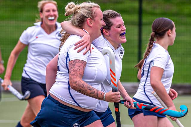 Debutant Abbie Dixon scores Whitby's first goal of the season, in the game against Sunderland, with Lisette Vincent-Jones (right).