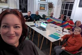 Sarah Fenwick (front) at a meeting of the Scarborough Pride committee
