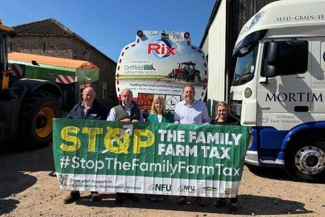 NFU member Rob Meadley pictured with MP Charlie Dewhirst and local NFU representatives