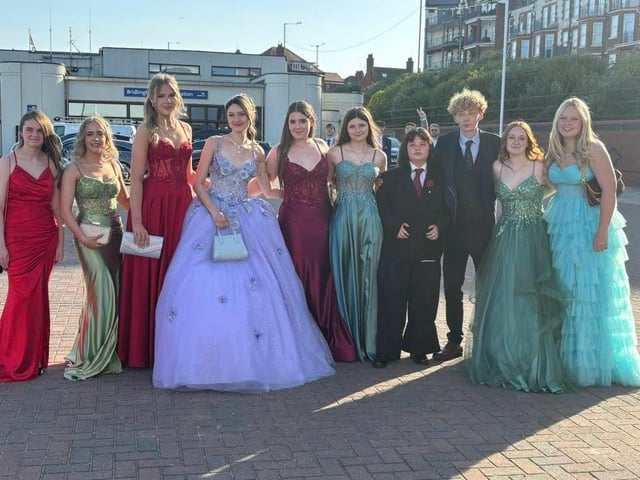 Headlands School students posing in front of the lifeboat station.