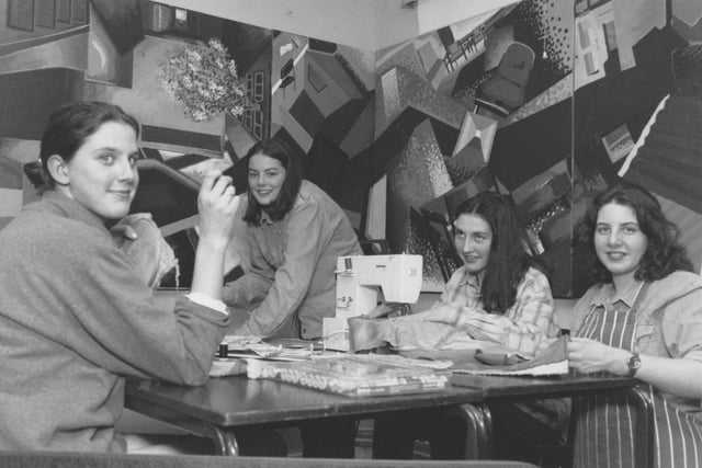 At an open evening of the Scarborough Sixth Form College in January 1995 textile students were on hand to demonstrate their skills. From left Katie Brice, Caroline Smart, Cass Johnson and Debbie Jackson. 