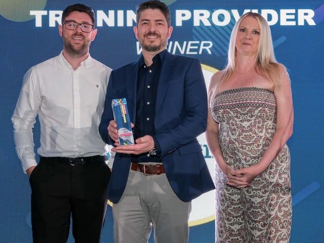 Training Provider of the Year Award winner Lifetime Training Ltd, presented with the award by Ann Stanley, funded learning lead at sponsors Yorkshire Water