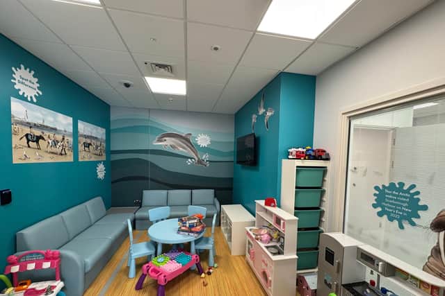 Artwork and toys in the children's waiting area of the Urgent and Emergency Care Centre at Scarborough Hospital