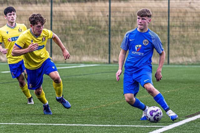 Jack Kilpatrick, pictured playing for Whitby Fishermen's Society earlier this season, has signed first-team forms with Whitby Town. Photo by Brian Murfield