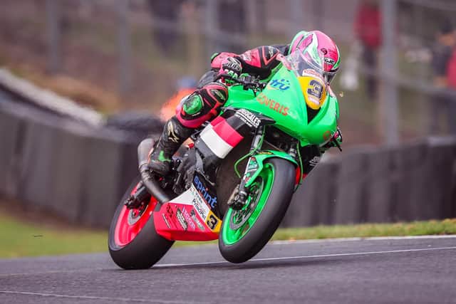 Ben wheelies over Deers Leap Oulton Park. Photo Colin Port Images