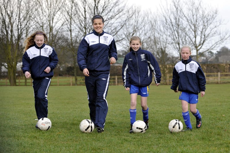 Developing their football skills at the Scarborough School of Excellence are Eleanor Regan, Georgia Robert, Georgia Holdsworth and Grace Sykes.