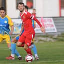 Lewis Dennison in action in the 0-0 draw against Carlton Town