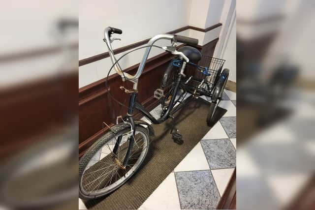The tricycle was found around two weeks ago at the rear of the Balmoral Centre in Scarborough Photo: North Yorkshire Police.